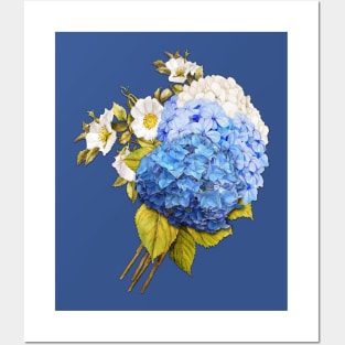 Shades of Blue Watercolor Hydrangeas Art Posters and Art